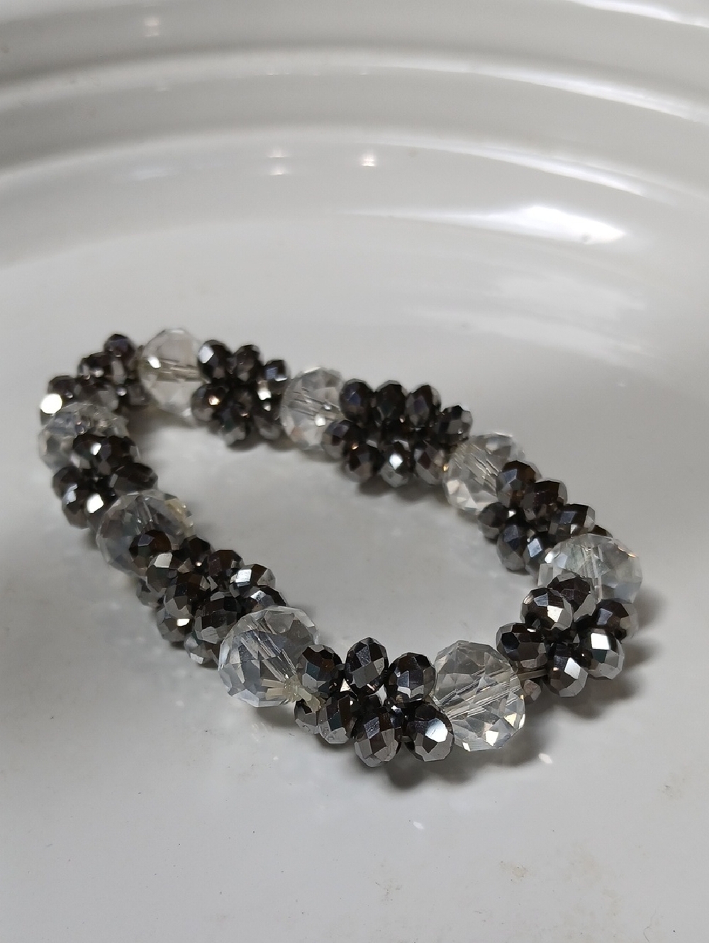 Cookie Lee Clear and Hematite-Finish Faceted Stretch Bracelet